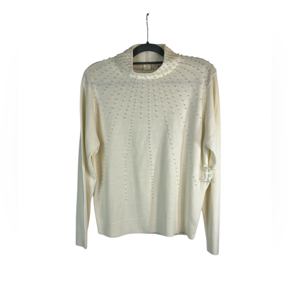 Vintage Brownstone Studio ivory pearl embellished‎ long sleeve sweater size xl